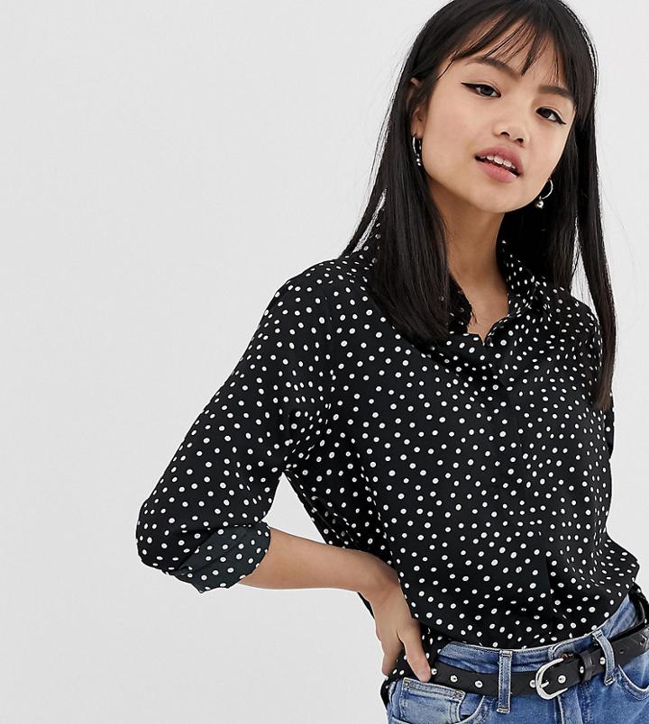 Brave Soul Petite Shirt In Polka Dot - Black