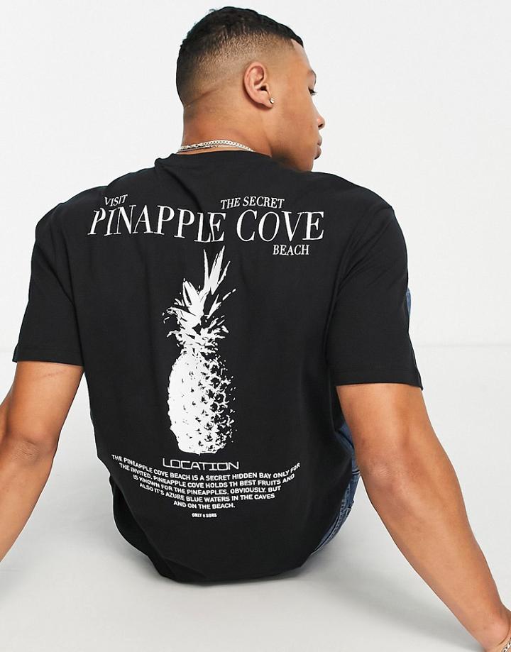 Only & Sons Oversized Pineapple Print T-shirt In Black