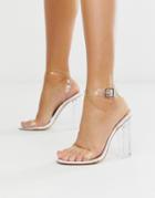Public Desire Alia Iridescent Clear Heeled Sandals-beige
