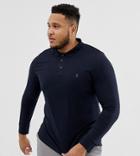 French Connection Plus Long Sleeve Jersey Logo Polo Shirt-navy