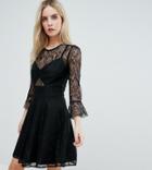 John Zack Petite Lace Top Prom Skater Dress With Bra Top Detail - Black