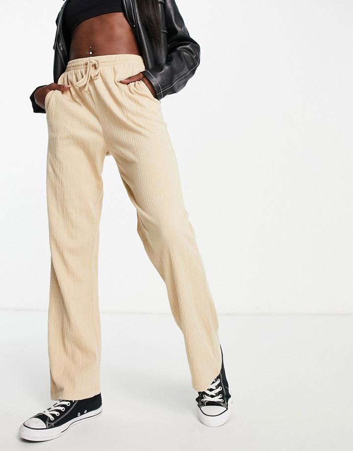 Asos Design Straight Leg Pant In Crinkle Cotton Jersey In Neutral-multi