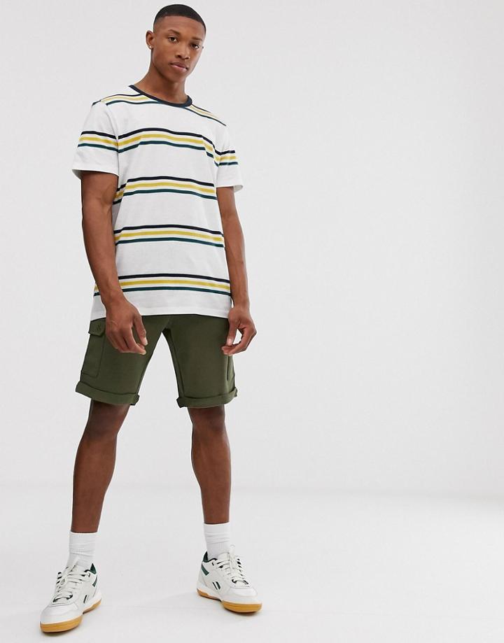 Jack & Jones Originals Dropped Shoulder Horizontal Stripe T-shirt In White