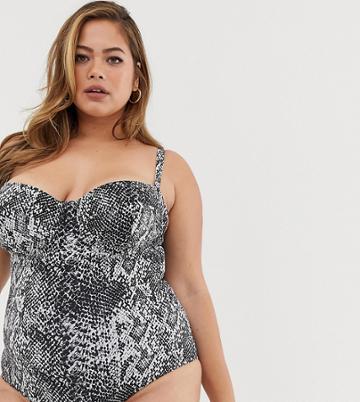 Wolf & Whistle Curve Exclusive Eco Underwired Swimsuit In Snake - Multi