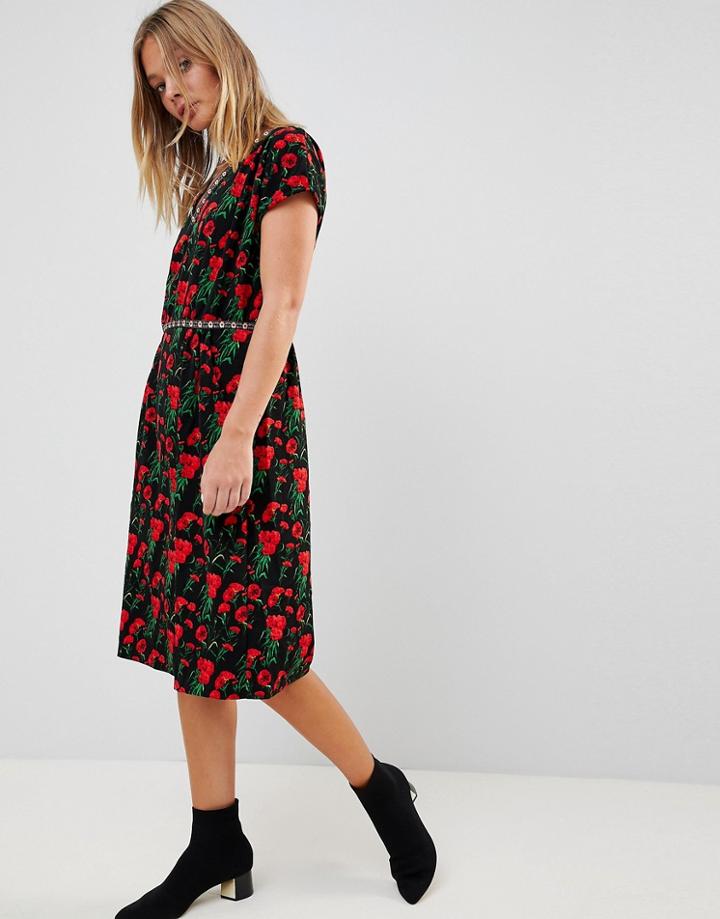 Trollied Dolly Floral Print Pencil Dress-black