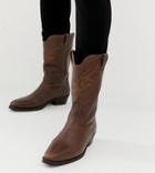 Asos Design Western Boots In Brown Leather - Brown