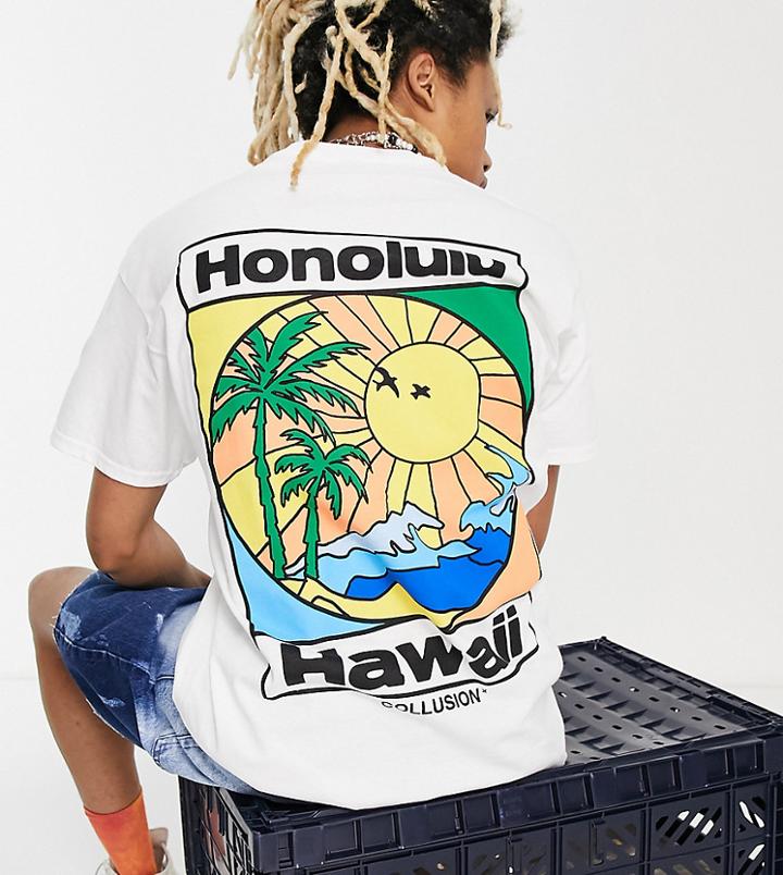 Collusion T-shirt With Hawaii Print In White