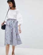 Esprit Floral And Stripe Midi Skirt - Multi