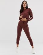 Asos Design Tracksuit Cute Sweat / Basic Jogger With Tie With Contrast Binding - Brown
