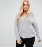 Asos Curve Ultimate Chunky Sweater With V Neck - Gray