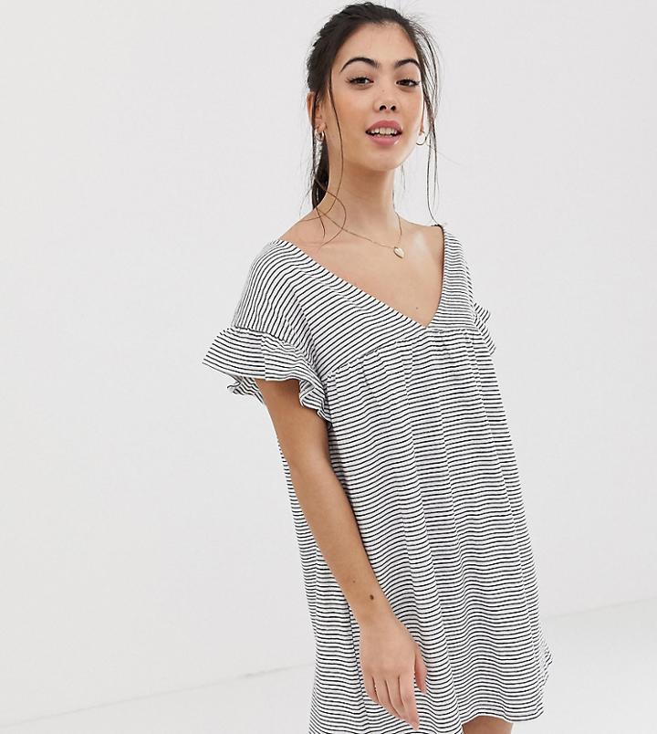 Asos Design Petite 2 Ways Cotton Slub Smock Dress In Stripe-multi