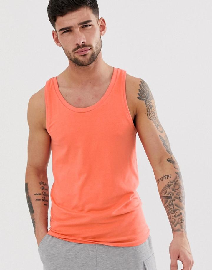 Asos Design Organic Muscle Fit Tank In Coral-orange