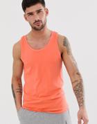 Asos Design Organic Muscle Fit Tank In Coral-orange