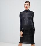 Flounce London Maternity High Neck Midi Dress In Black Metallic - Black
