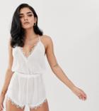 Wolf & Whistle Lace Edge Romper In White - Beige