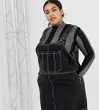 Collusion Plus Denim Pinafore Dress With Contrast Stitch-black