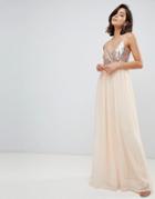 City Goddess Cami Maxi Dress With Sequin Bodice - Cream
