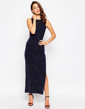Sistaglam Sparkle Maxi Dress In Glitter Fabric - Black