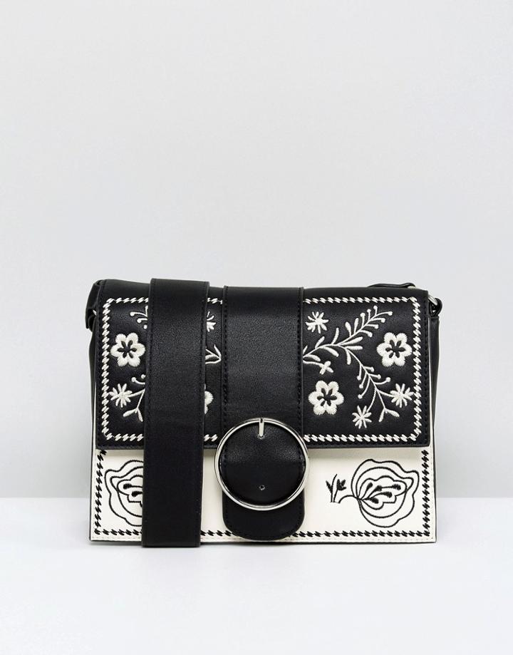 Stradivarius Floral Embroidered Buckle Bag - Multi