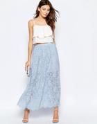 Keepsake Stand Still Lace Maxi Skirt In Sky Blue - Sky Blue