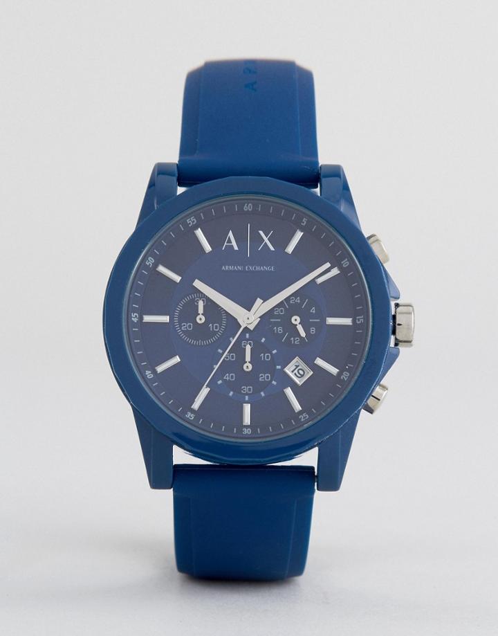 Armani Exchange Ax1327 Chronograph Silicone Watch In Blue - Blue