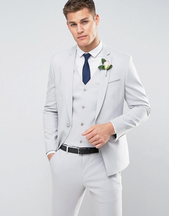Asos Wedding Skinny Suit Jacket With Square Hem In Gray - Gray
