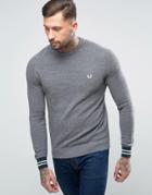 Fred Perry Textured Crew Sweater Bomber Tipped In Gray - Gray