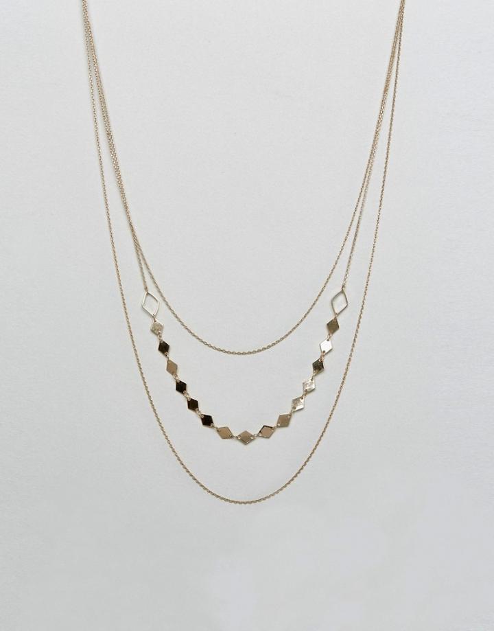 Nylon Triple Layered Necklace With Beaded Layer - Gold