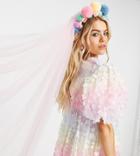 Labelrail X Rachel Burke Pom Pom Detail Headband With Glitter Veil In Multi