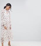 Y.a.s Tall Floral Print Button Down Midi Dress In Orange-multi