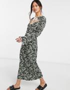 Fashion Union Midi Dress With Keyhole And Contrast Piping In Micro Floral-black