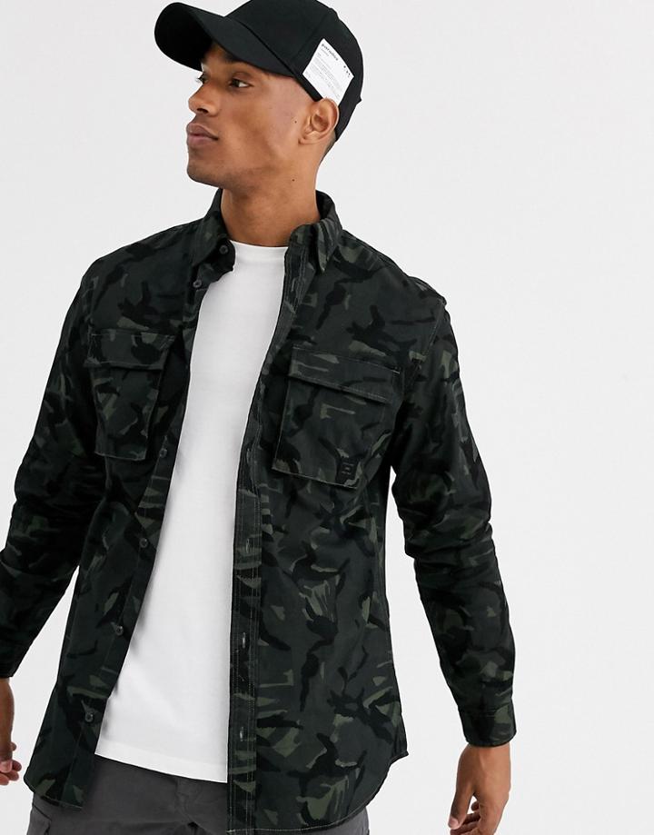 Jack & Jones Core Camo Two Pocket Shirt In Camo-green