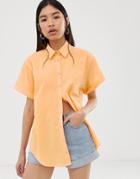 Asos Design Rolled Up Short Sleeve Shirt - Pink