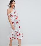 Asos Design Maternity Rose And Spot Pephem Midi Dress-multi