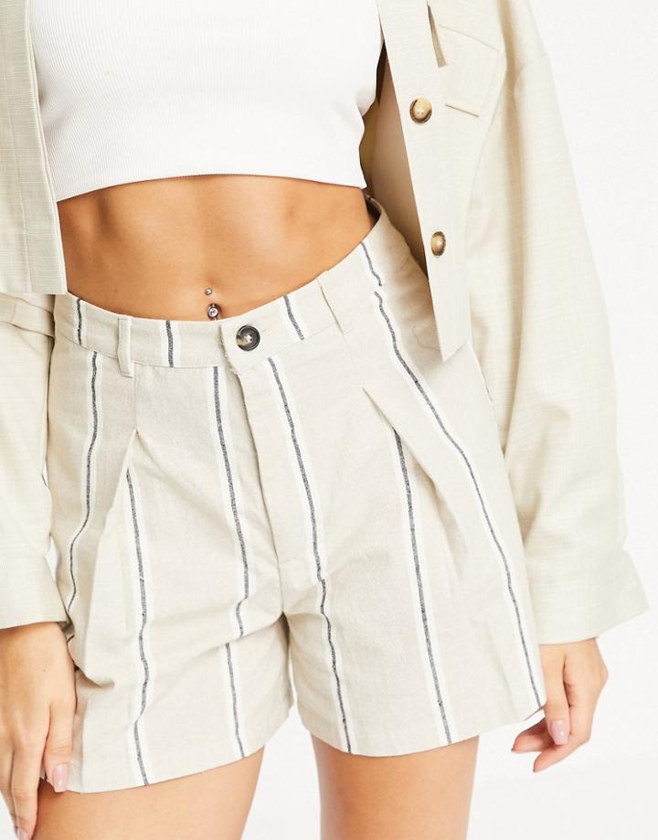 Stradivarius Stripe Shorts Set In Beige-neutral