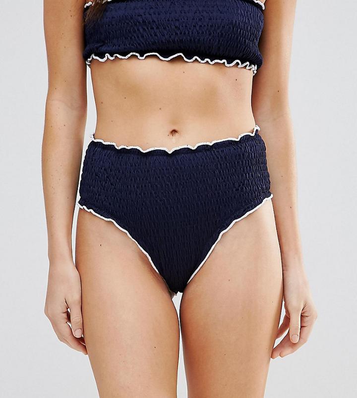 South Beach Mix And Match High Waist Frill Bikini Bottom - Navy