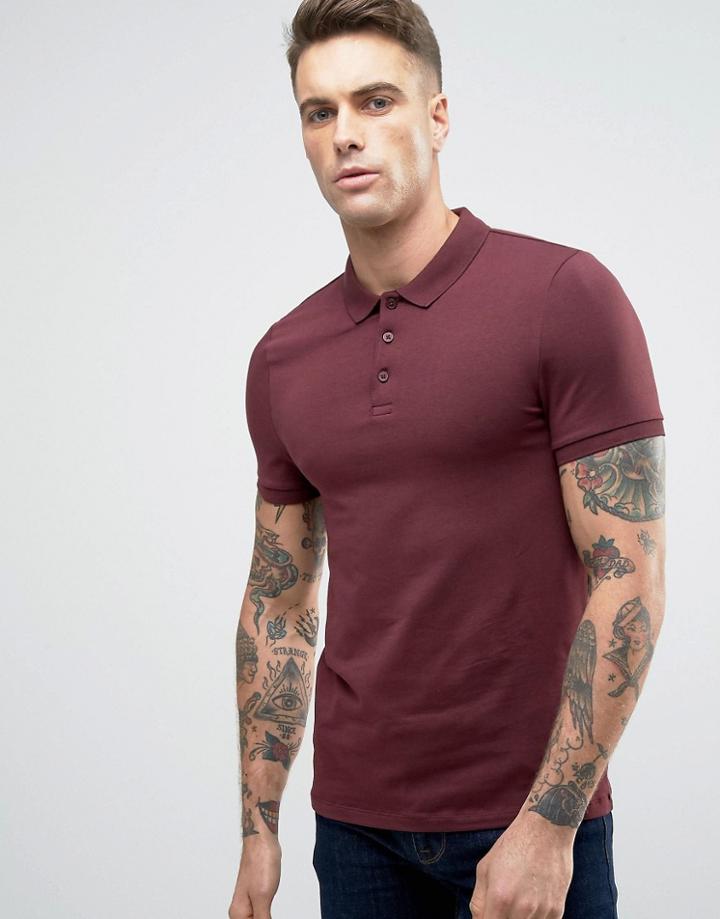 Asos Muscle Polo Shirt In Rosewood - Red
