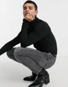 Asos Design Muscle T-shirt With Turtle Neck In Black Seersucker Fabric