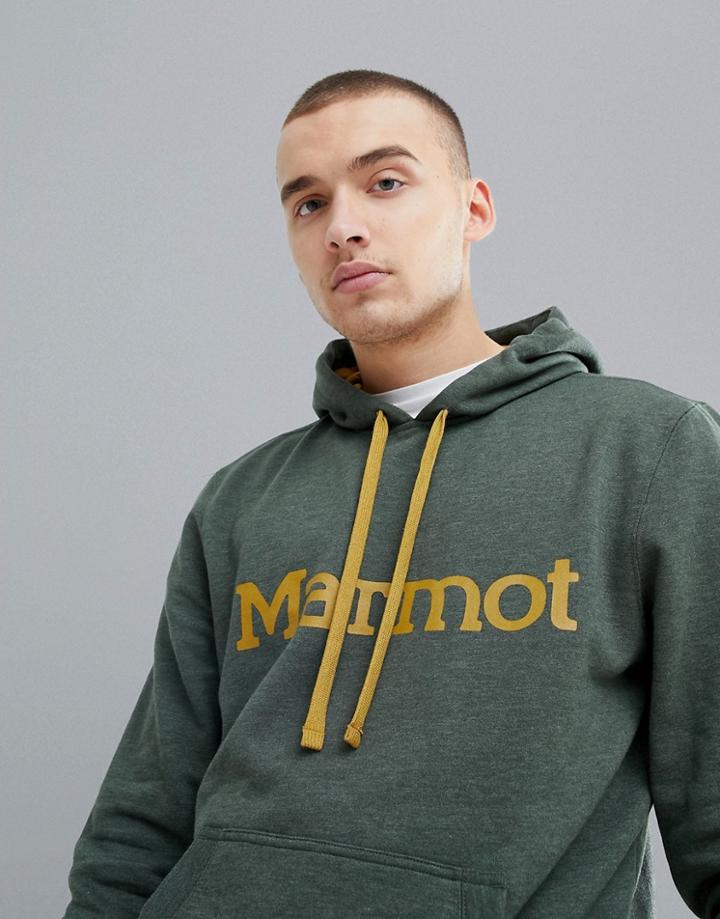 Marmot Hoodie With Chest Logo In Green - Green