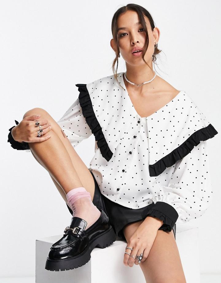 Sister Jane Spot Print Blouse With Oversized Collar-white