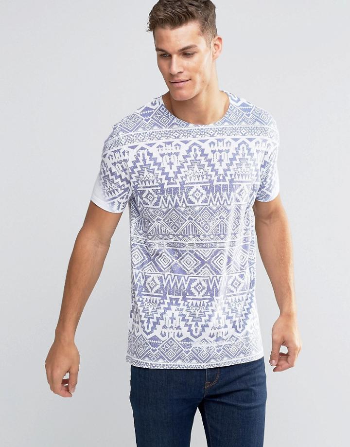 Asos T-shirt With Distressed Geo-tribal Print - Blue