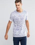 Asos T-shirt With Distressed Geo-tribal Print - Blue