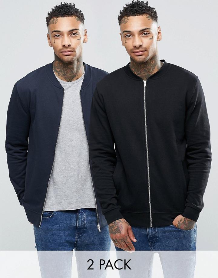 Asos Jersey Bomber Jacket 2 Pack Black/ Navy Save 15%