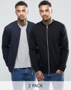Asos Jersey Bomber Jacket 2 Pack Black/ Navy Save 15%