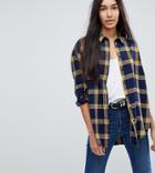 Asos Tall Oversized Shirt In Navy / Yellow Check - Multi