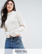 Asos Tall Chunky Sweater In Crop With High Neck - Cream