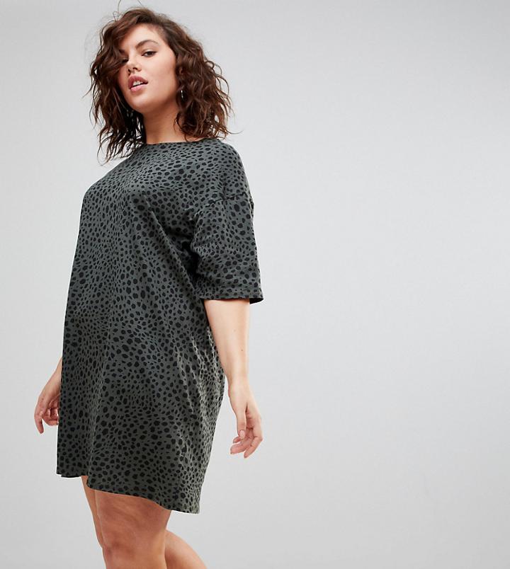 Asos Curve Ultimate T-shirt Dress With Rolled Sleeves In Leopard Print - Multi