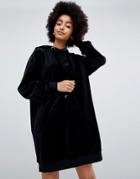 Dr Denim Hoodie Dress In Velour - Black