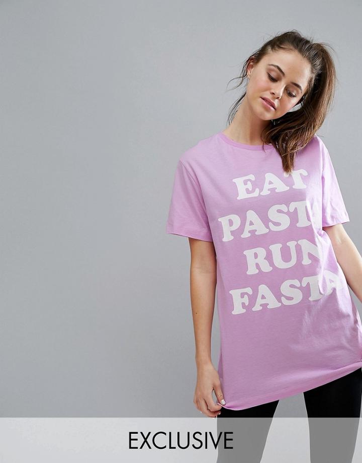 Twerk Out Eat Pasta Run Fasta Oversized T-shirt In Lilac - Purple