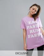 Twerk Out Eat Pasta Run Fasta Oversized T-shirt In Lilac - Purple